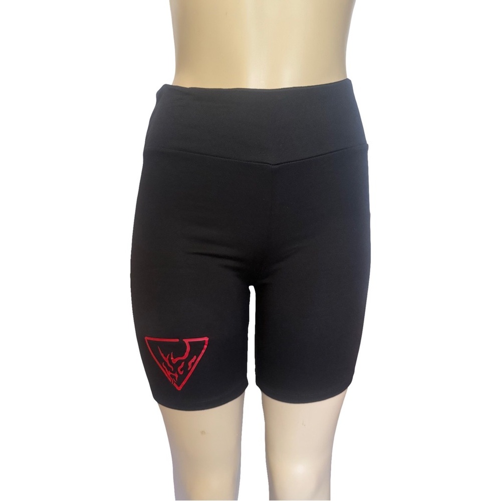 Women's Black Bike Shorts with Red Logo